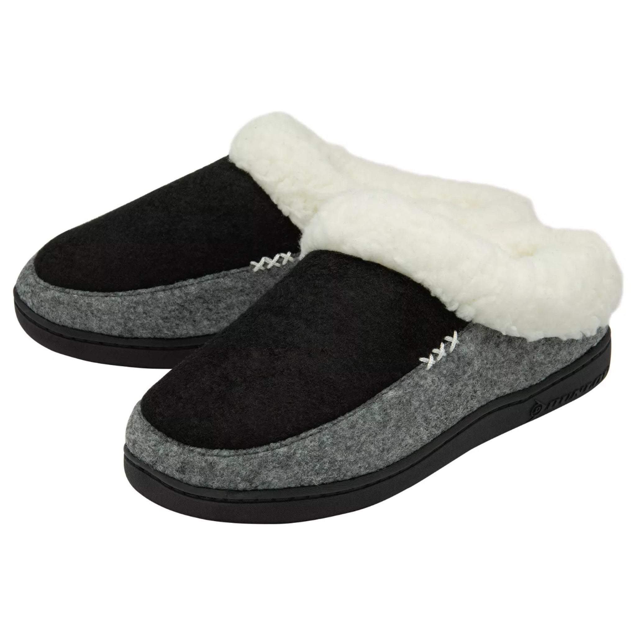 womens memory foam Warm indoor Dunlop ladies slippers with soft lining and non slip sole in black and grey